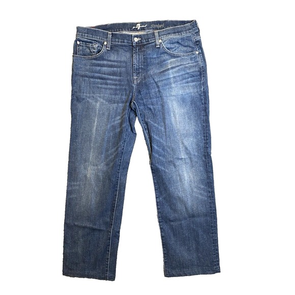 7 For All Mankind Standard Straight Leg Jeans 38x29 7FAM Stretch Blue Denim - Picture 1 of 15